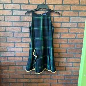 Ralph Lauren Green Plaid Wool Blend Dress - Size 14 New With Tags Winter Formal